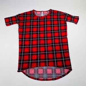 LulaRoe red and black plaid shirt